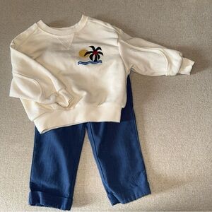 12M Set Blue Pants with Cream Crewneck Sweatshirt